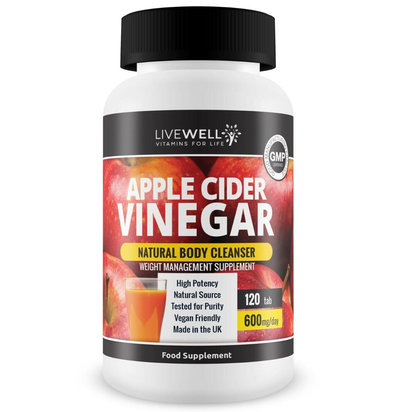 Apple Cider Vinegar 600mg 120 Tablets – GMP – UK Made – Mother – Weight Loss