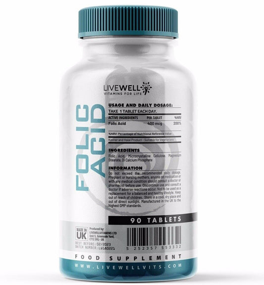 Folic Acid 400mcg Tablets | Pregnancy Support, Maternal, Tiredness, Fatigue 