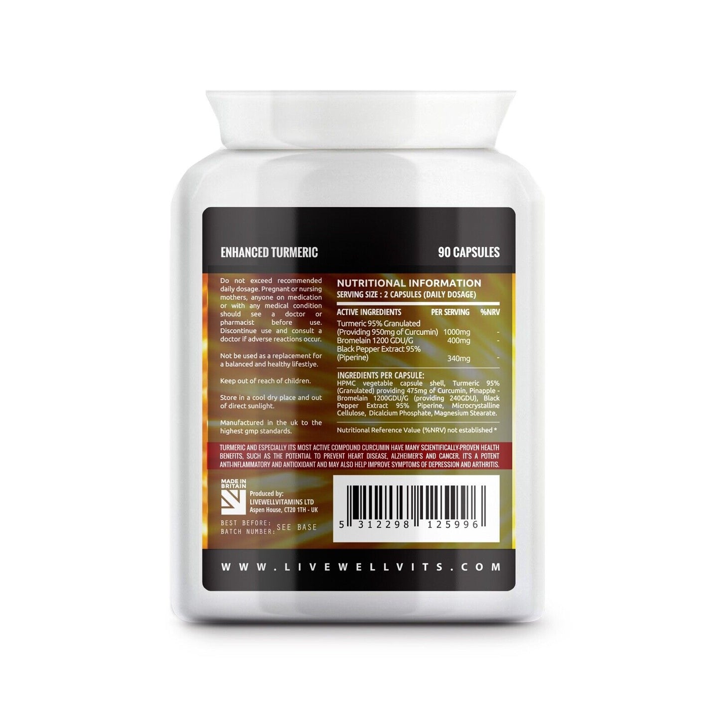 Turmeric - 1000mg Daily Added bromelain & piperine Anti-Inflammatory Antioxidant