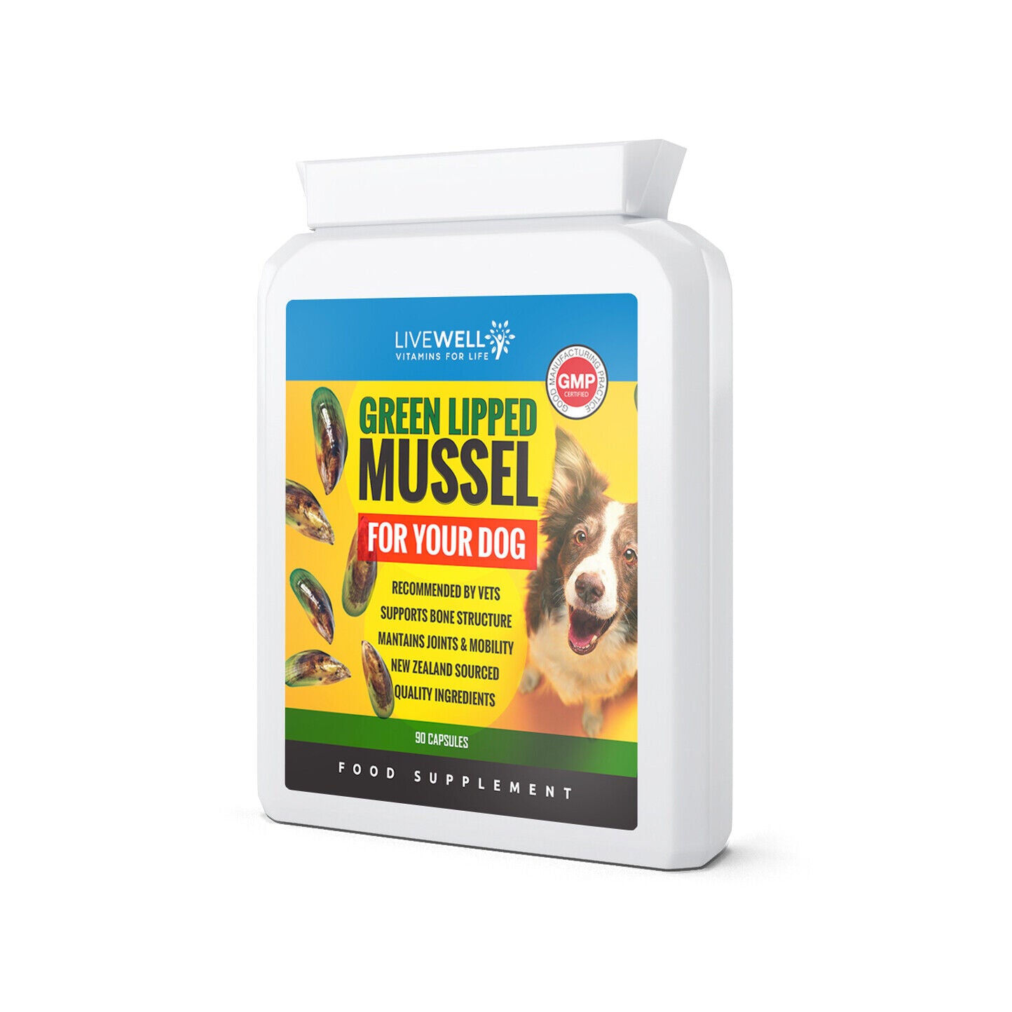 LiveWell - Green Lipped Mussel For Dogs Joint Health cartilage 500MG 90 Capsule