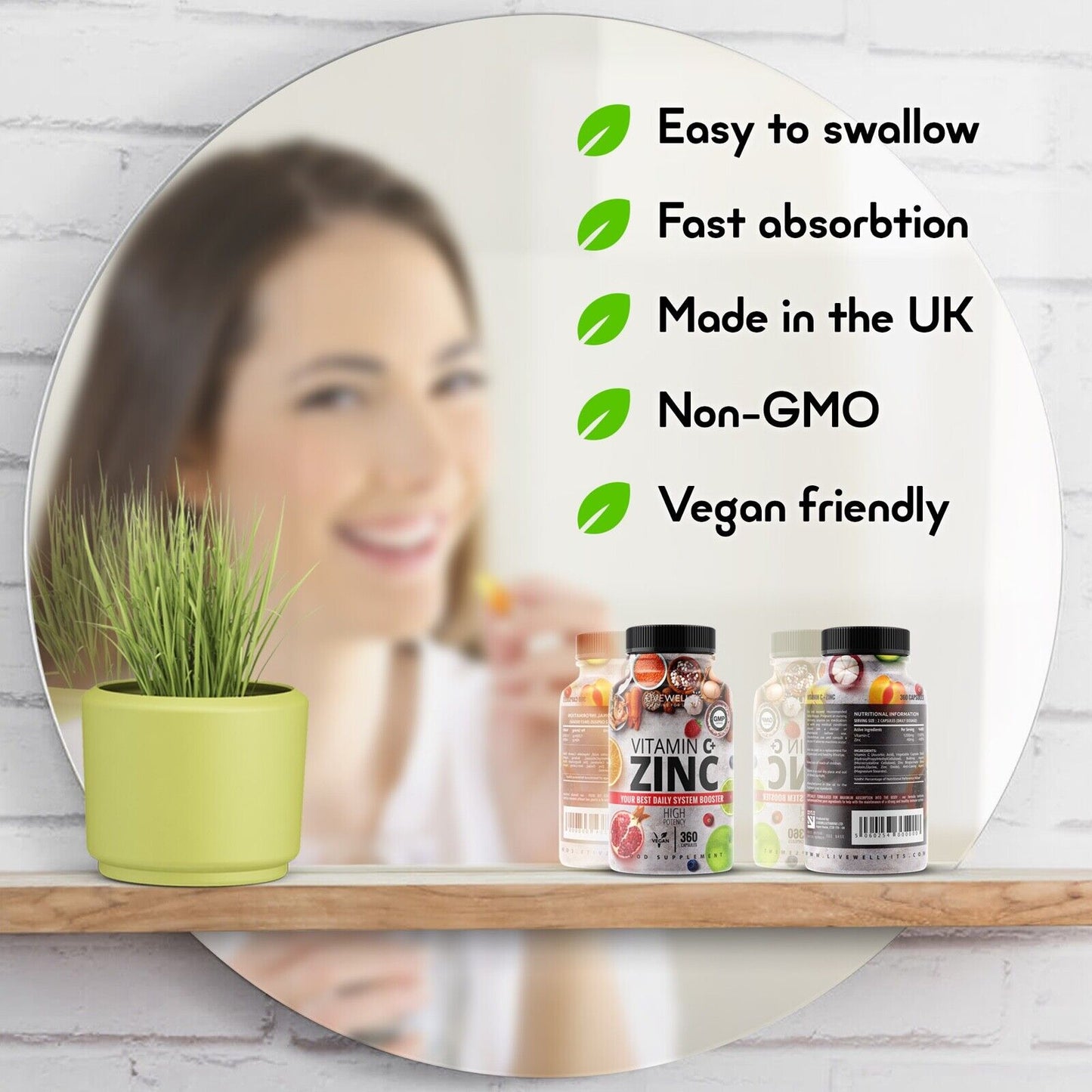 Vitamin C 1200mg + Zinc 40mg Capsules / Tablets - Immune Support – Vegan UK