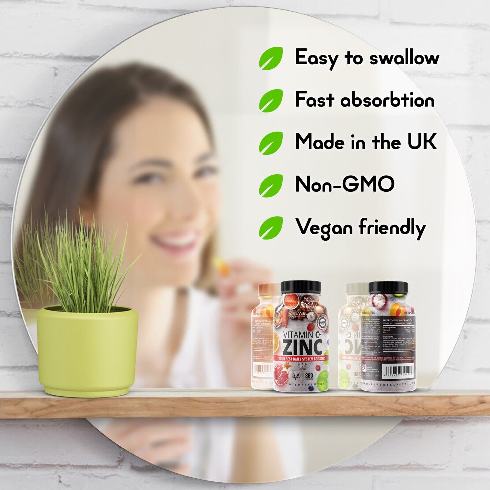 Vitamin C 1200mg + Zinc 40mg Capsules / Tablets - Immune Support – Vegan UK
