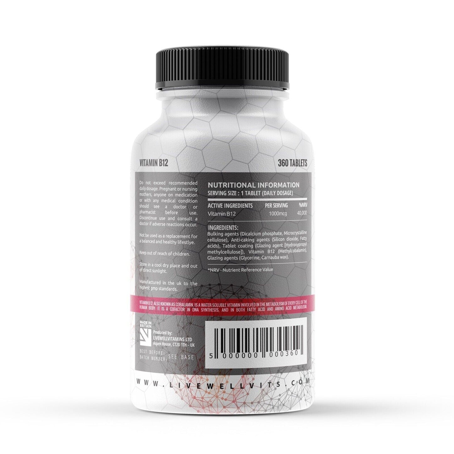 Vitamin B12 1000mcg Vegan | Tiredness, Fatigue & Immune System Methylcobalamin