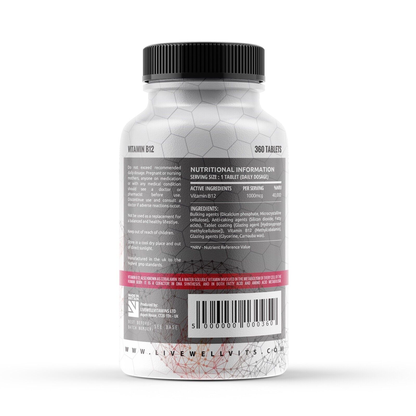 Vitamin B12 1000mcg Vegan | Tiredness, Fatigue & Immune System Methylcobalamin