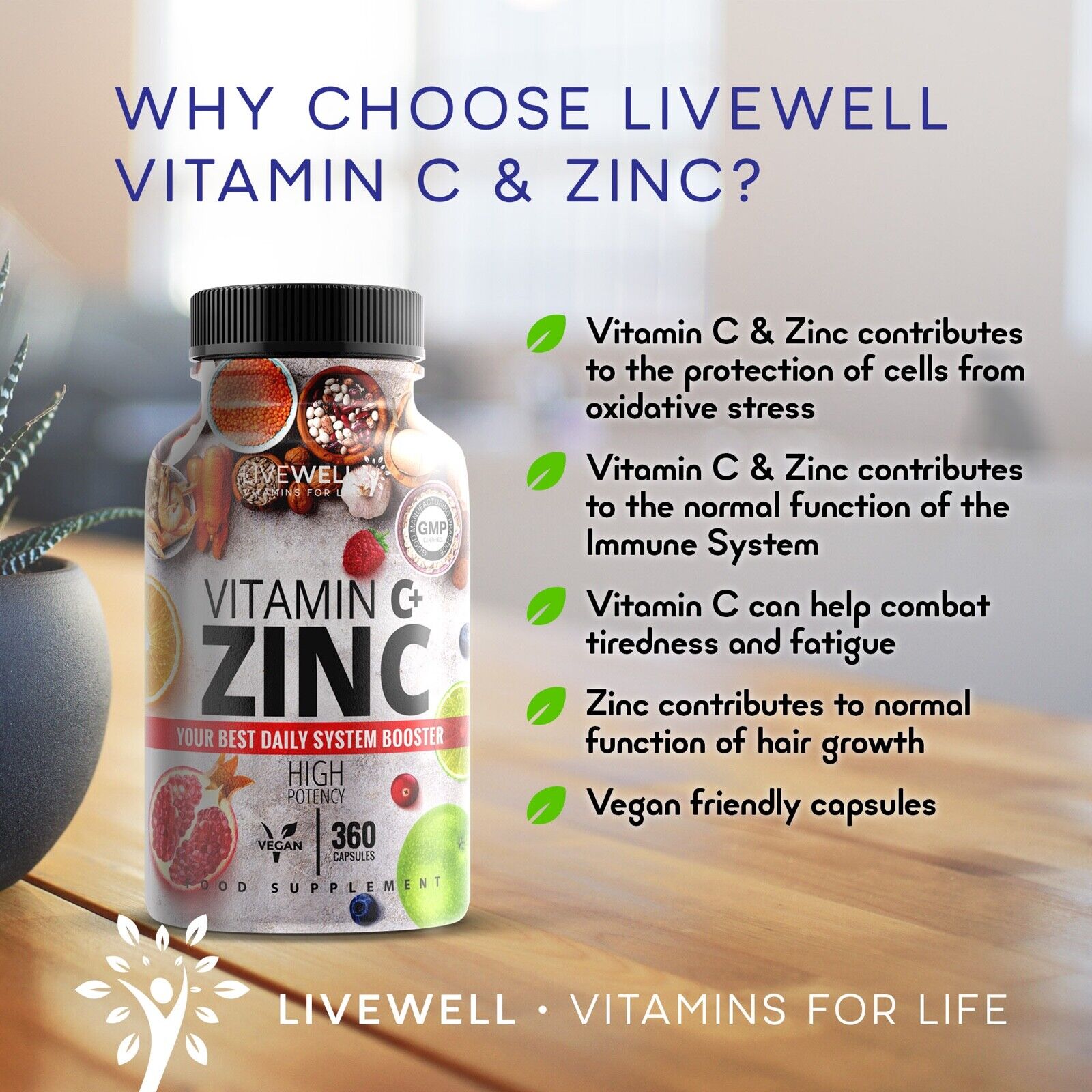 Vitamin C 1200mg + Zinc 40mg Capsules / Tablets - Immune Support – Vegan UK
