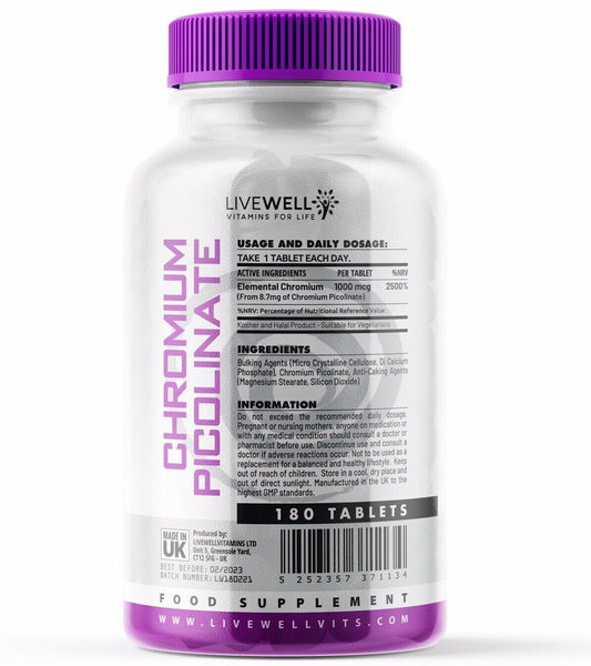 Chromium Picolinate Tablets | 1,000mcg | Appetite Control, Weight loss, Insulin
