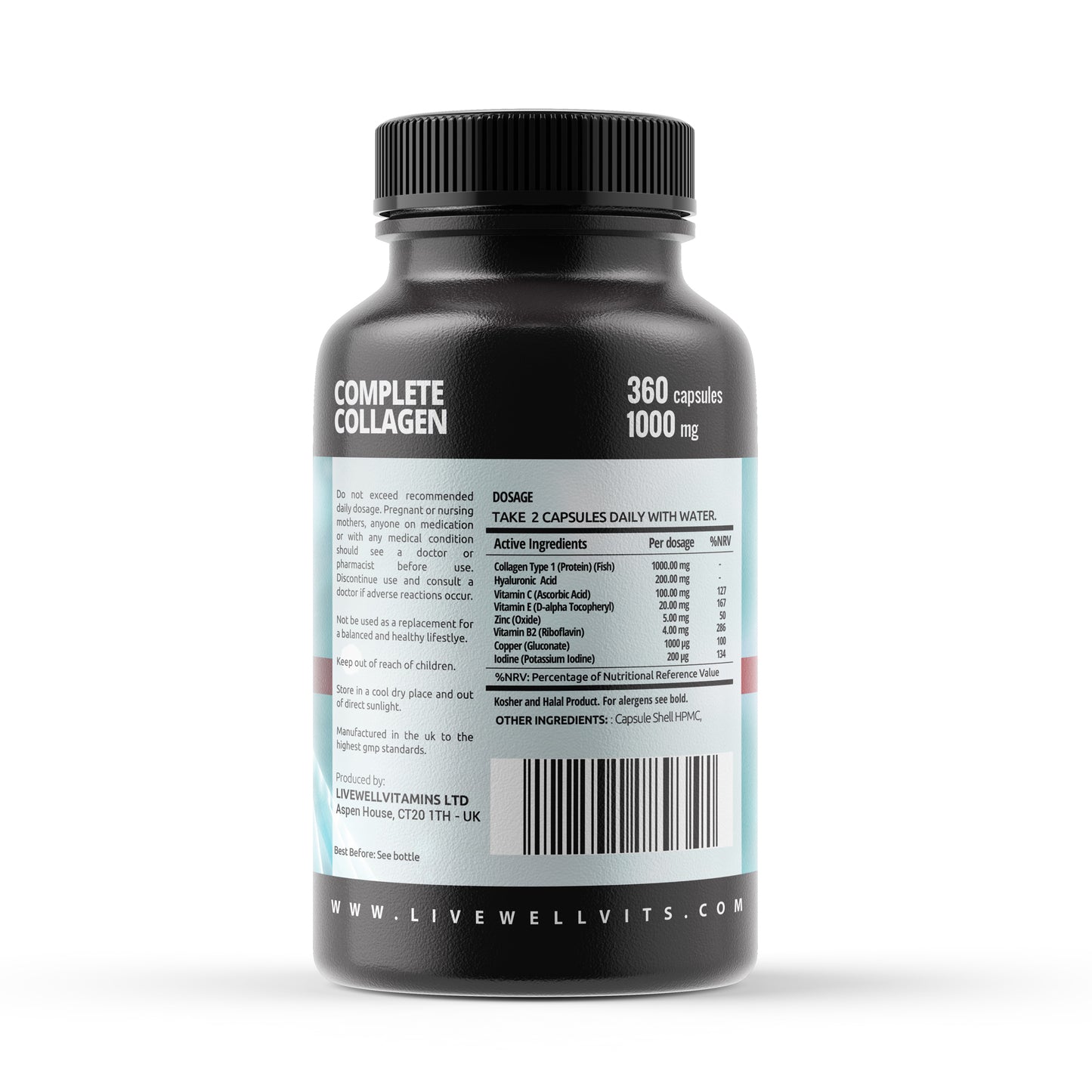 1000mg Marine Collagen Capsules | Vitamin C, E & B2 | UK Made