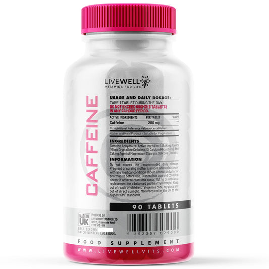 Caffeine 200mg Tablets | Energy Focus Pre-Workout | Pill - Capsule - Vegan