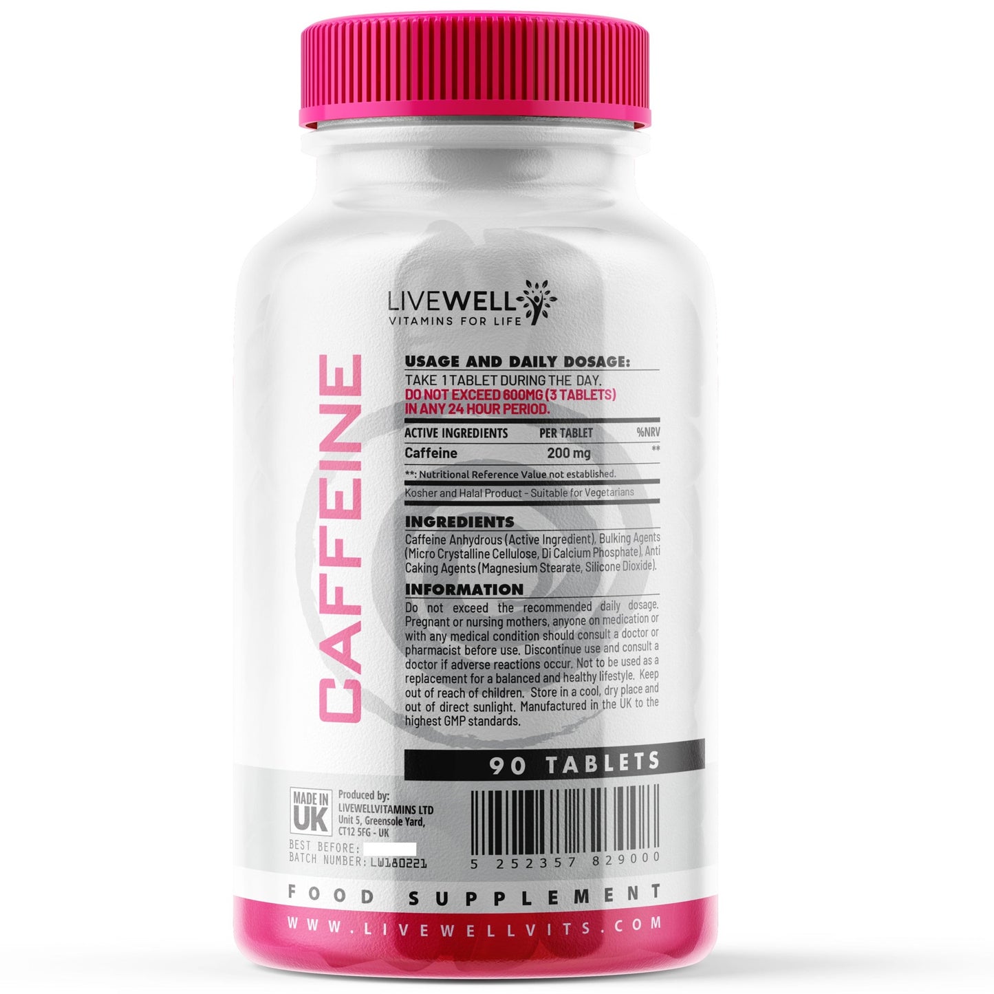 Caffeine 200mg Tablets | Energy Focus Pre-Workout | Pill - Capsule - Vegan