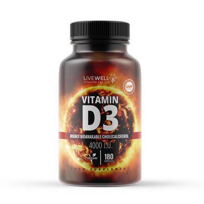 Vitamin D3 4000IU Vegan Capsules - Immune System Bone, Muscle Vit D Sun Immunity