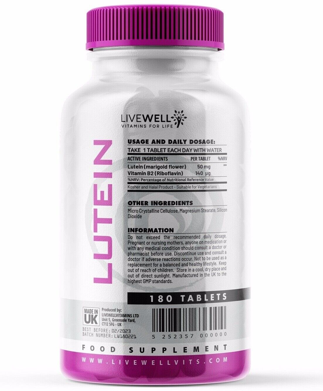 Lutein 50mg + Vitamin B2 Tablets | Antioxidant – Vision & Eye Health Vegan 