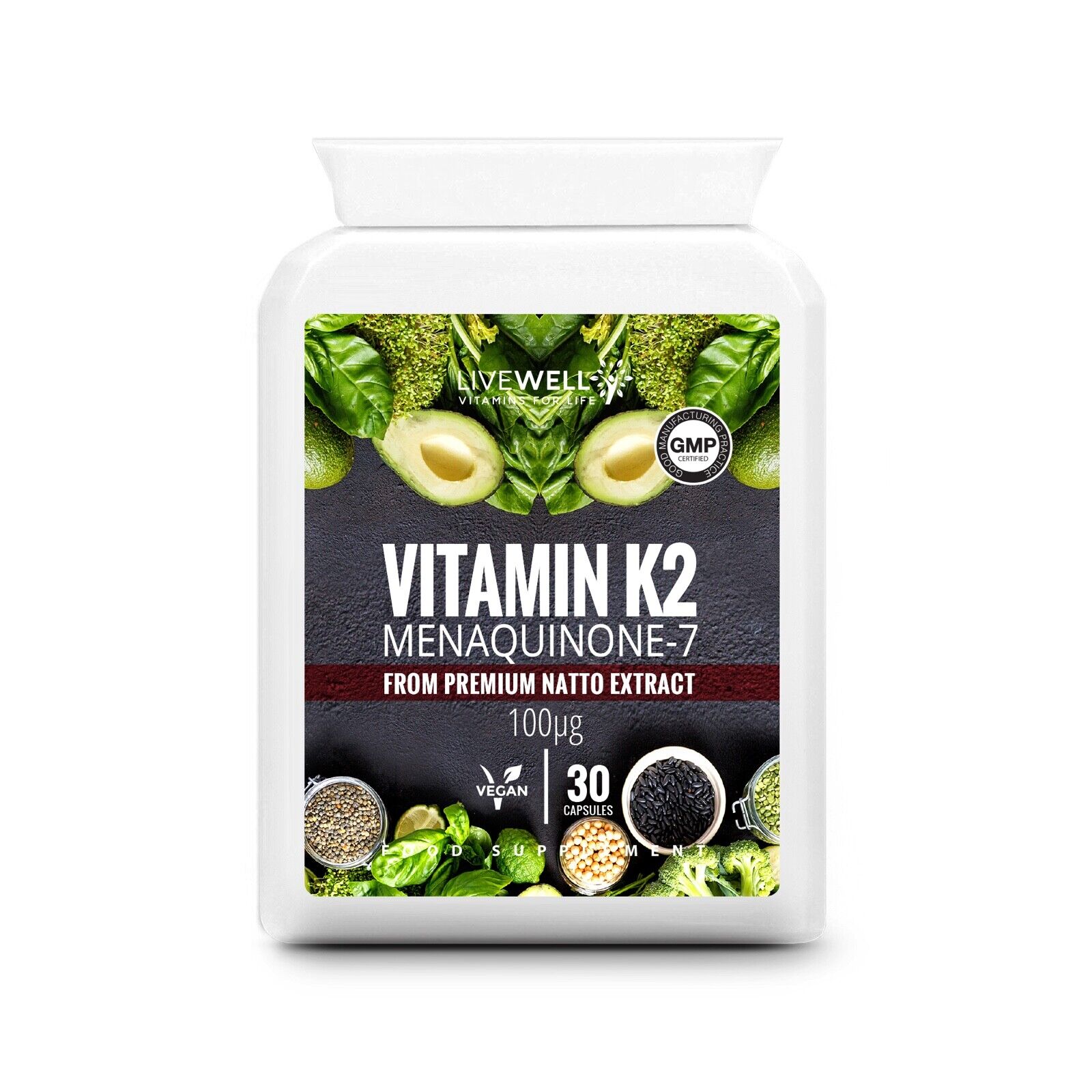 Vitamin K2 MK-7 Capsules / Tablets | 360 Vegan | Bone & Cardiovascular Health