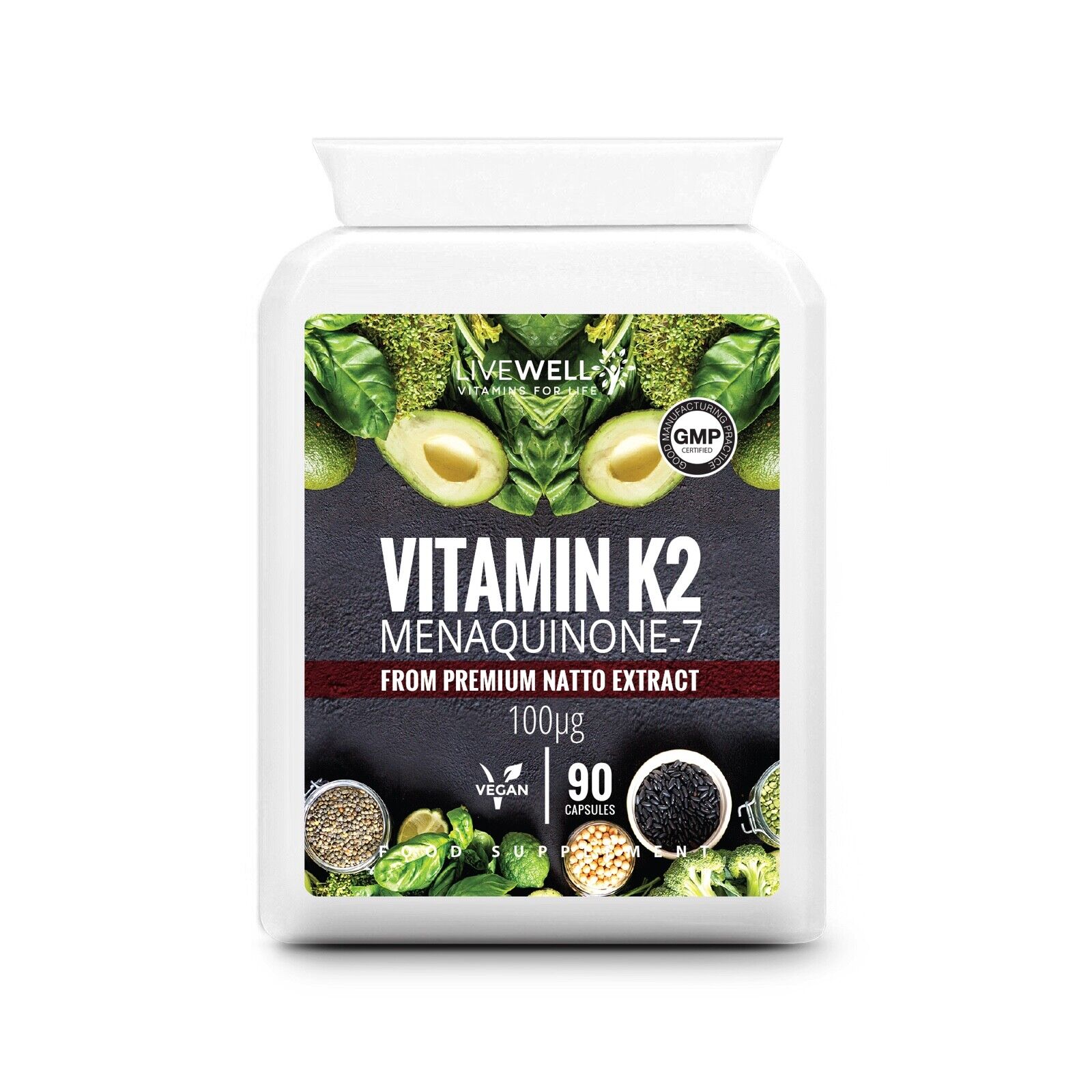 Vitamin K2 MK-7 Capsules / Tablets | 360 Vegan | Bone & Cardiovascular Health