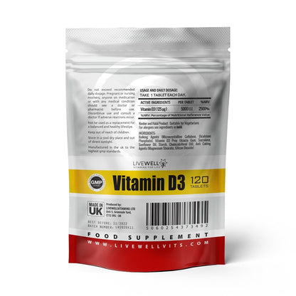 Vitamin D Vit D3 5000IU 120 Tablets - Immune System Support Vegan - Capsules