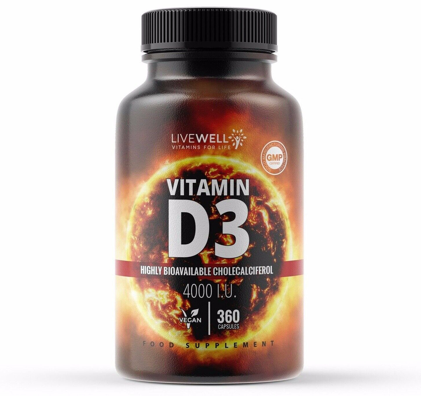 Vitamin D3 4000IU Vegan Capsules - Immune System Bone, Muscle Vit D Sun Immunity