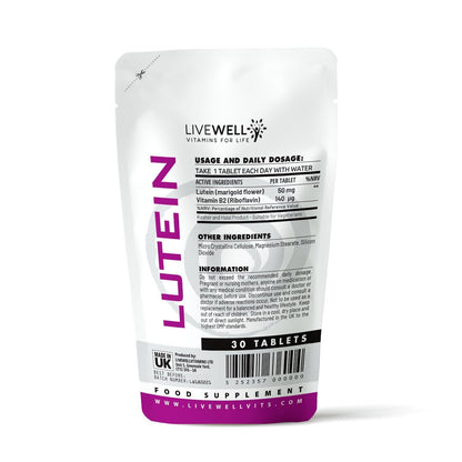 Lutein 50mg + Vitamin B2 Tablets | Antioxidant – Vision & Eye Health Vegan 