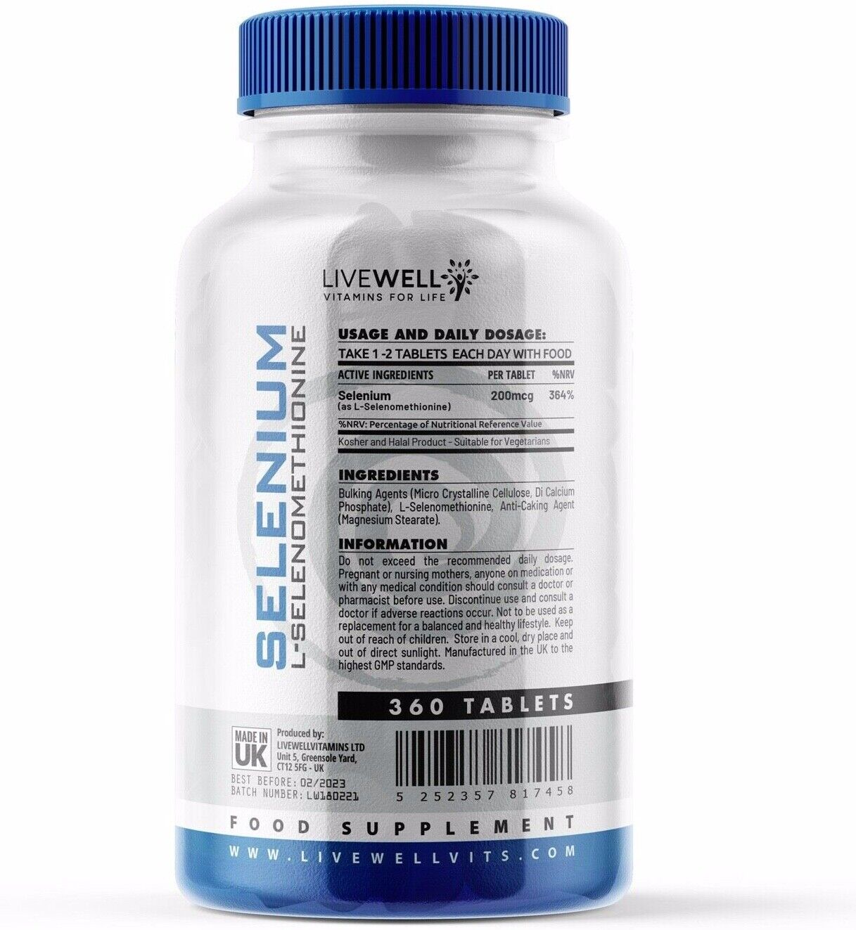 Selenium 200mcg Tablets – Immune System - Bioavailable L-Selenomethionine Vegan