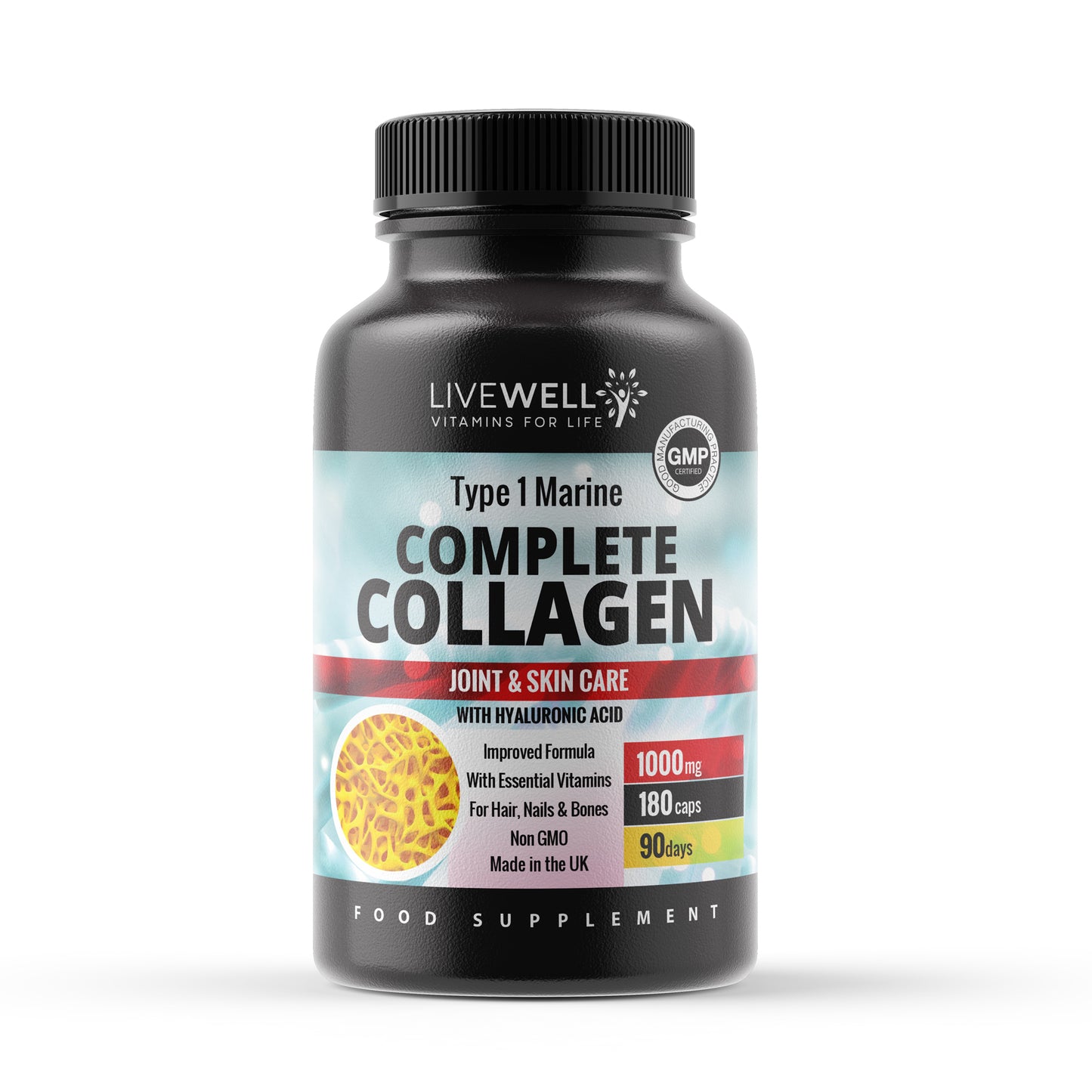 Collagen Tablets – 1000mg Marine Collagen Capsules | Vitamin C, E & B2 | UK Made