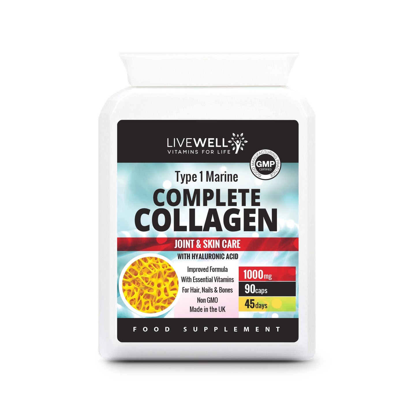 Collagen Tablets – 1000mg Marine Collagen Capsules | Vitamin C, E & B2 | UK Made